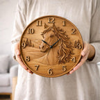 CNC-Datei Uhr Pferd – Holz-Flachrelief für CNC-Schnitzerei, rustikale Wanddekoration STL
