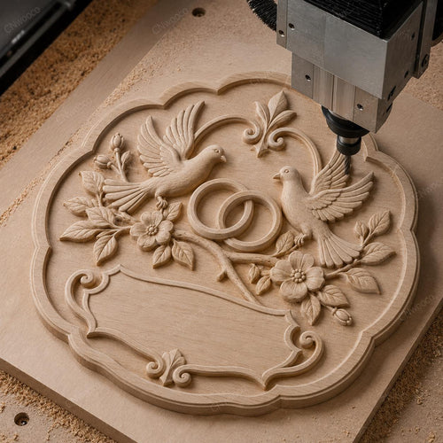 CNC & impression 3D plaque mariage colombes et alliances à personnaliser, fichier STL très haute qualité