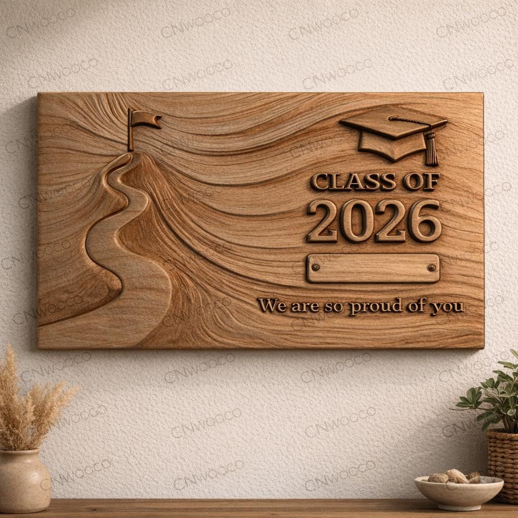 Fichier CNC diplôme Class of 2026 – bas-relief bois avec nom personnalisable pour décoration murale et cadeau STL