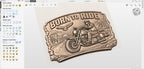 CNC-Datei Motorrad "Born to Ride" – Biker-Flachrelief für Holzskulptur, Garagen-Wanddeko und Man Cave STL