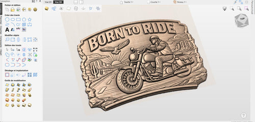 Fichier CNC moto "Born to Ride" – bas-relief biker pour sculpture bois, décoration murale garage et man cave STL