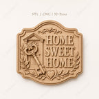 CNC & 3D-Reliefdruck Home Sweet Home mit Schlüssel und Tür, Heimdekoration für Holzgravuren, hochwertiges STL