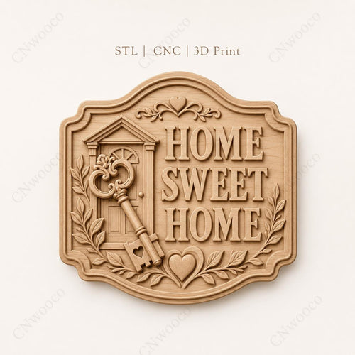 CNC & impression 3D relief Home Sweet Home avec clé et porte, décoration maison pour gravure bois, STL de haute qualité