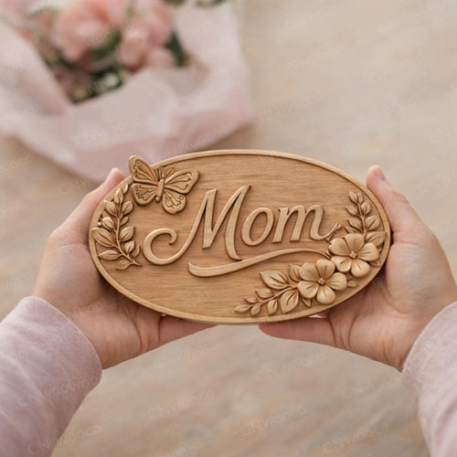 Fichier CNC & impression 3D panneau Mom floral avec papillons – bas-relief bois pour cadeau fête des mères, décoration murale STL
