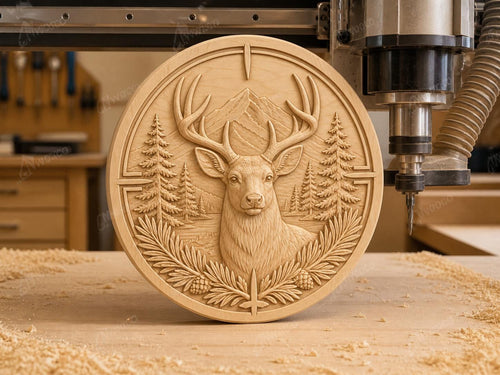 CNC & impression 3D cerf en forêt, relief chasse et nature STL haute qualité pour sculpture bois et décoration lodge