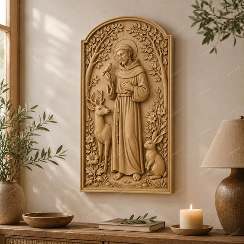 CNC & impression 3D relief Saint François avec animaux, fichier STL très haute qualité