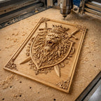 Fichier CNC blason lion couronne et épées – bas-relief royal pour sculpture bois, décoration murale STL haute qualité