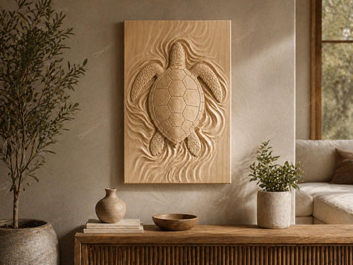Fichier CNC tortue marine – bas-relief animal océan pour sculpture bois, décoration murale et vie marine STL