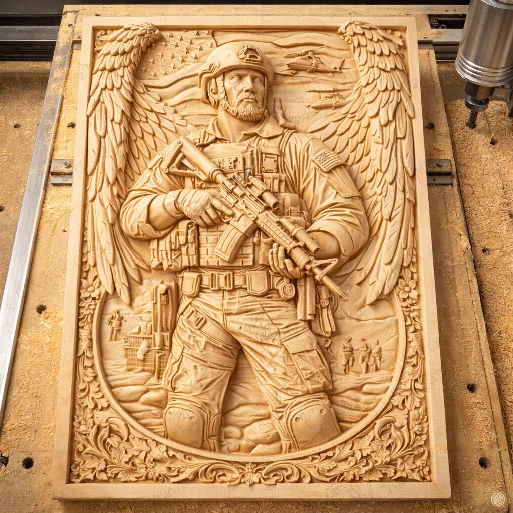 CNC Datei Soldat Militär Hommage, patriotisches Holzrelief, Wanddekoration, Holzskulptur, 3D STL Gravurmodell