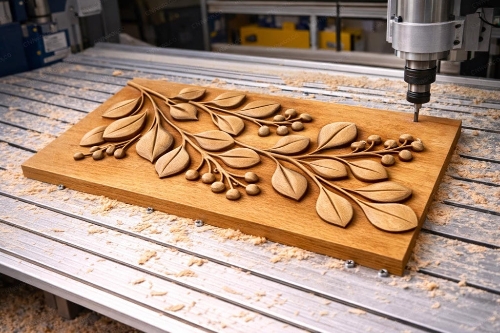 Fichier CNC panneau texture bois feuilles – bas-relief motif nature pour sculpture bois, design façade meuble et décoration murale STL