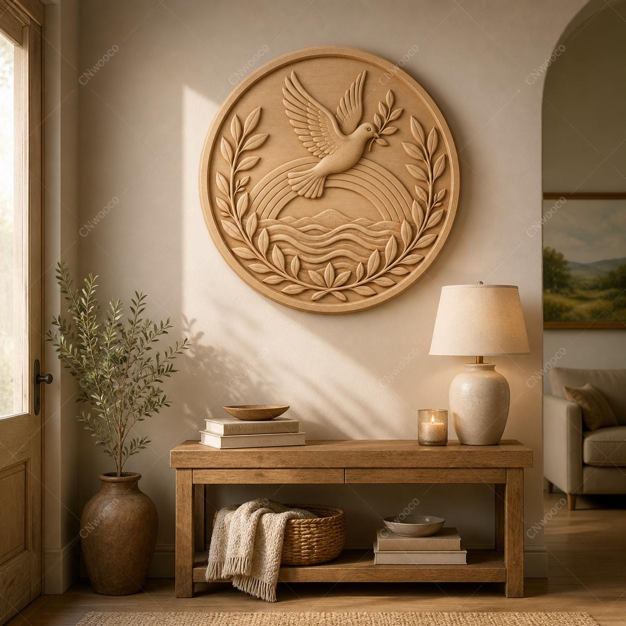 CNC & impression 3D relief colombe de paix avec branche d’olivier, fichier STL très haute qualité