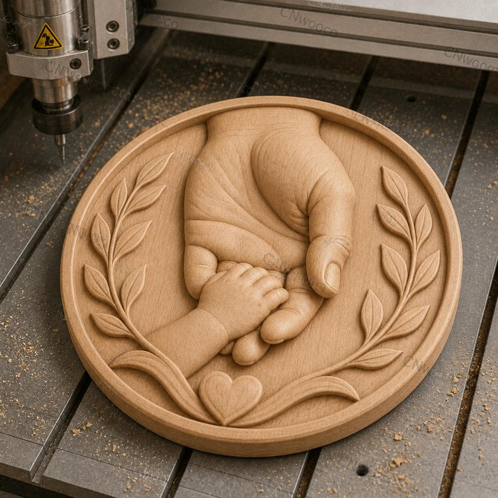 CNC & impression 3D relief mains père et enfant avec cœur, fichier STL très haute qualité