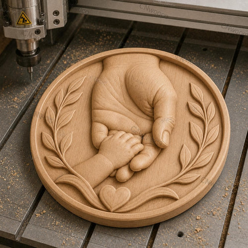CNC & impression 3D relief mains père et enfant avec cœur, fichier STL très haute qualité