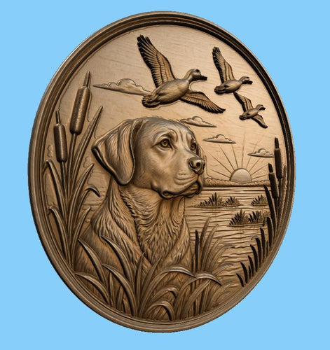 CNC & impression 3D chien de chasse avec canards, STL haute qualité pour sculpture bois hunting dog