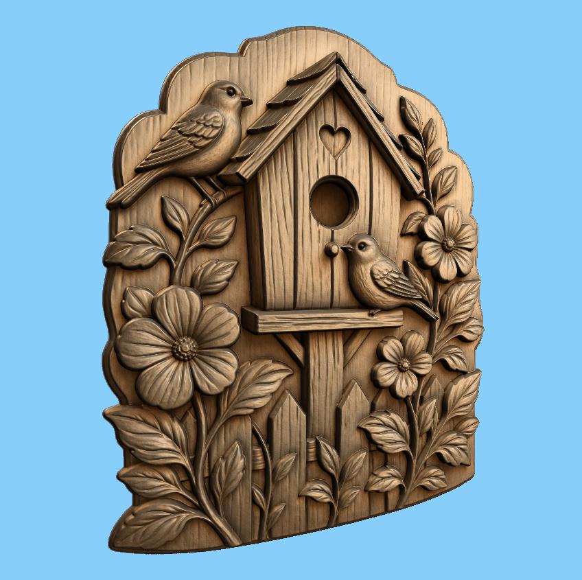 CNC & impression 3D relief nichoir à oiseaux floral, birdhouse décor jardin, fichier STL très haute qualité