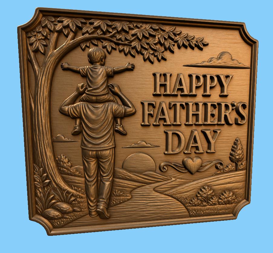 CNC & impression 3D relief fête des pères avec papa et enfant, fichier STL très haute qualité