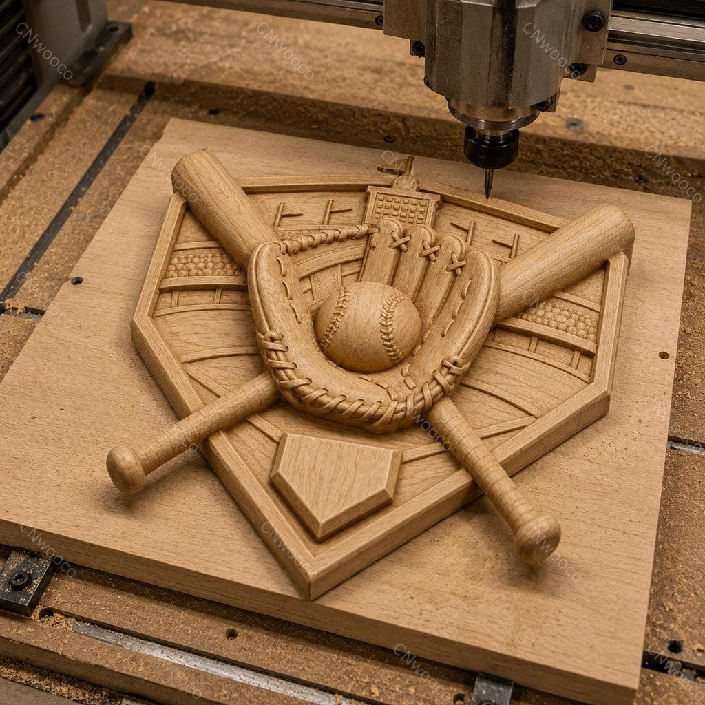 CNC & impression 3D plaque baseball avec gant et battes, fichier STL très haute qualité