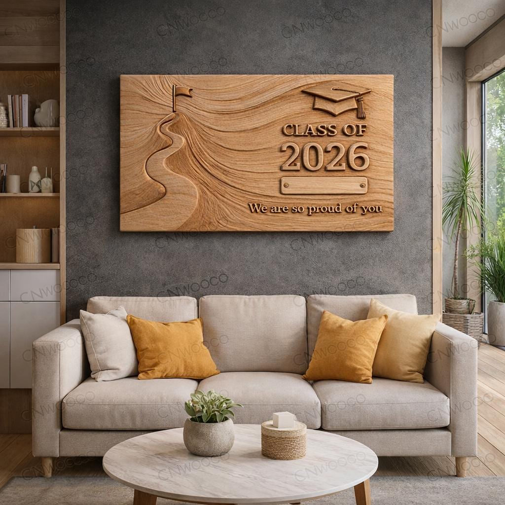 Fichier CNC diplôme Class of 2026 – bas-relief bois avec nom personnalisable pour décoration murale et cadeau STL