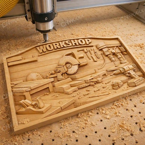 Fichier CNC panneau atelier Made in America – bas-relief bois pour sculpture CNC, décoration murale workshop STL