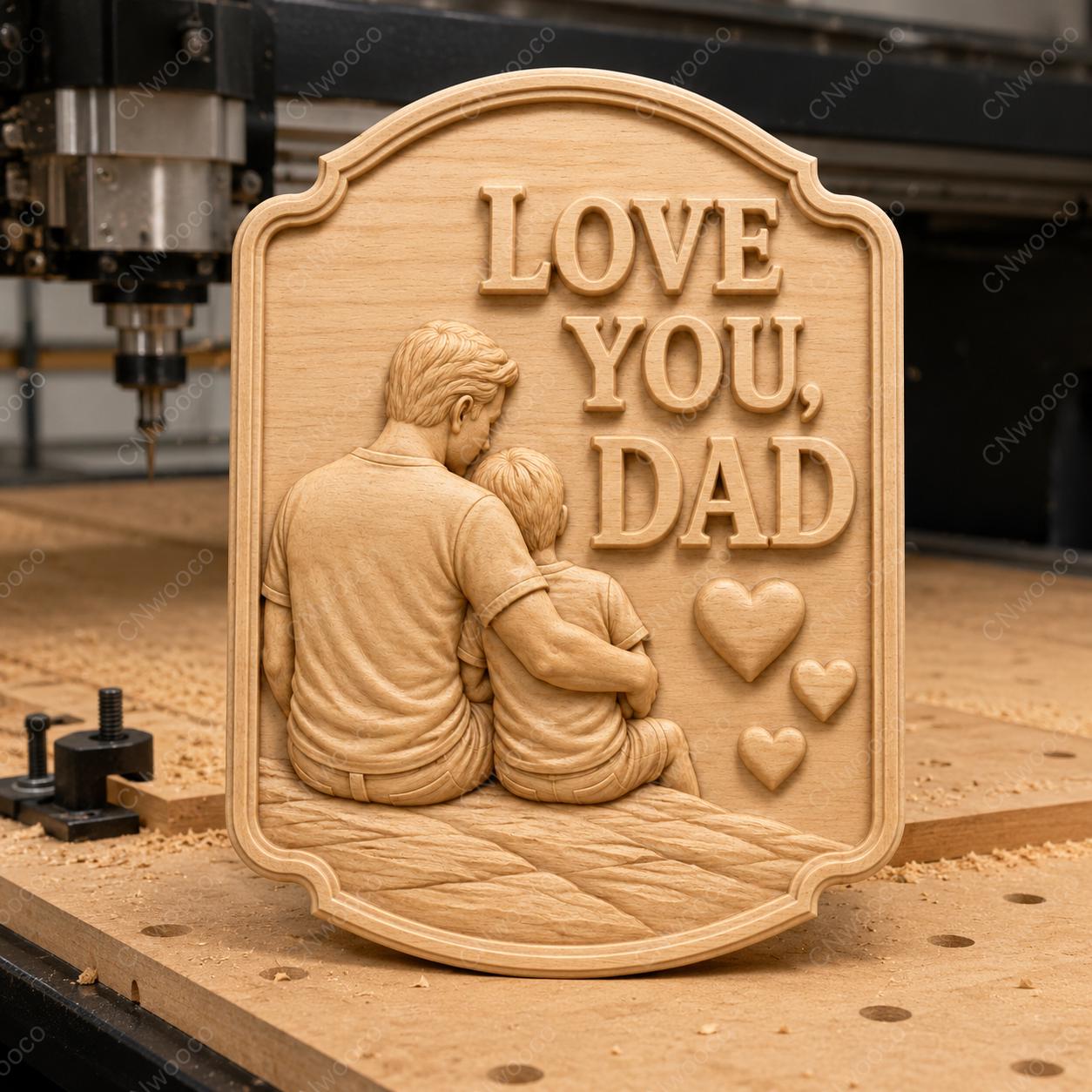 CNC & impression 3D relief Love You Dad avec père et fils, fichier STL très haute qualité