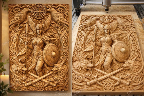 Fichier CNC Valkyrie viking – bas-relief mythologie nordique pour sculpture bois, décoration murale STL