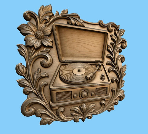 CNC & impression 3D relief tourne-disque vintage avec ornements floraux, fichier STL très haute qualité