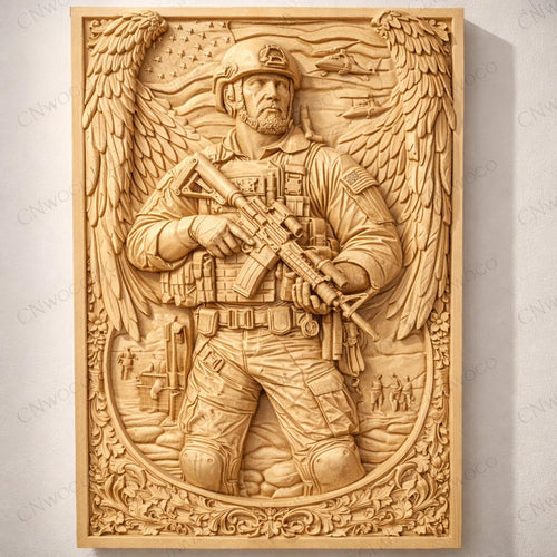 Fichier CNC soldat hommage militaire, bas-relief bois patriotique, décoration murale, sculpture bois, modèle gravure 3D STL