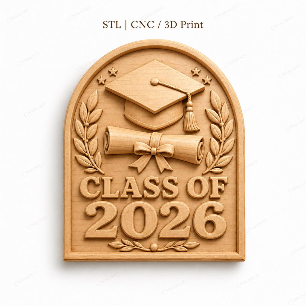 CNC & impression 3D relief diplôme Class of 2026, fichier STL très haute qualité