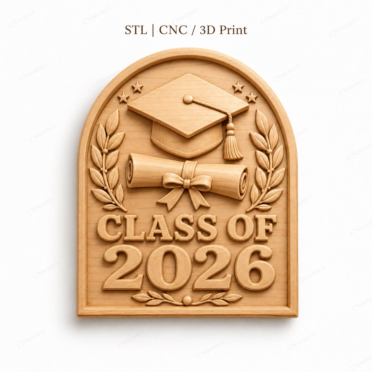 CNC & impression 3D relief diplôme Class of 2026, fichier STL très haute qualité