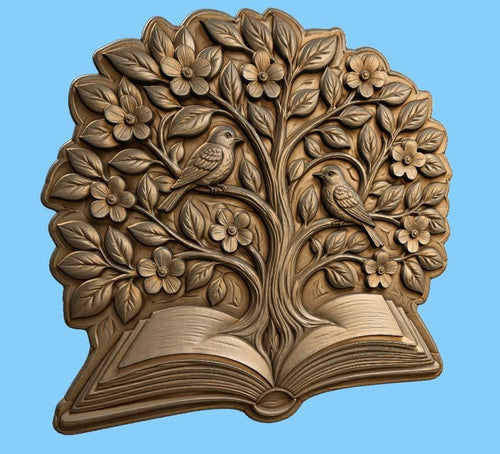 CNC & impression 3D arbre sortant d’un livre ouvert, fichier STL très haute qualité