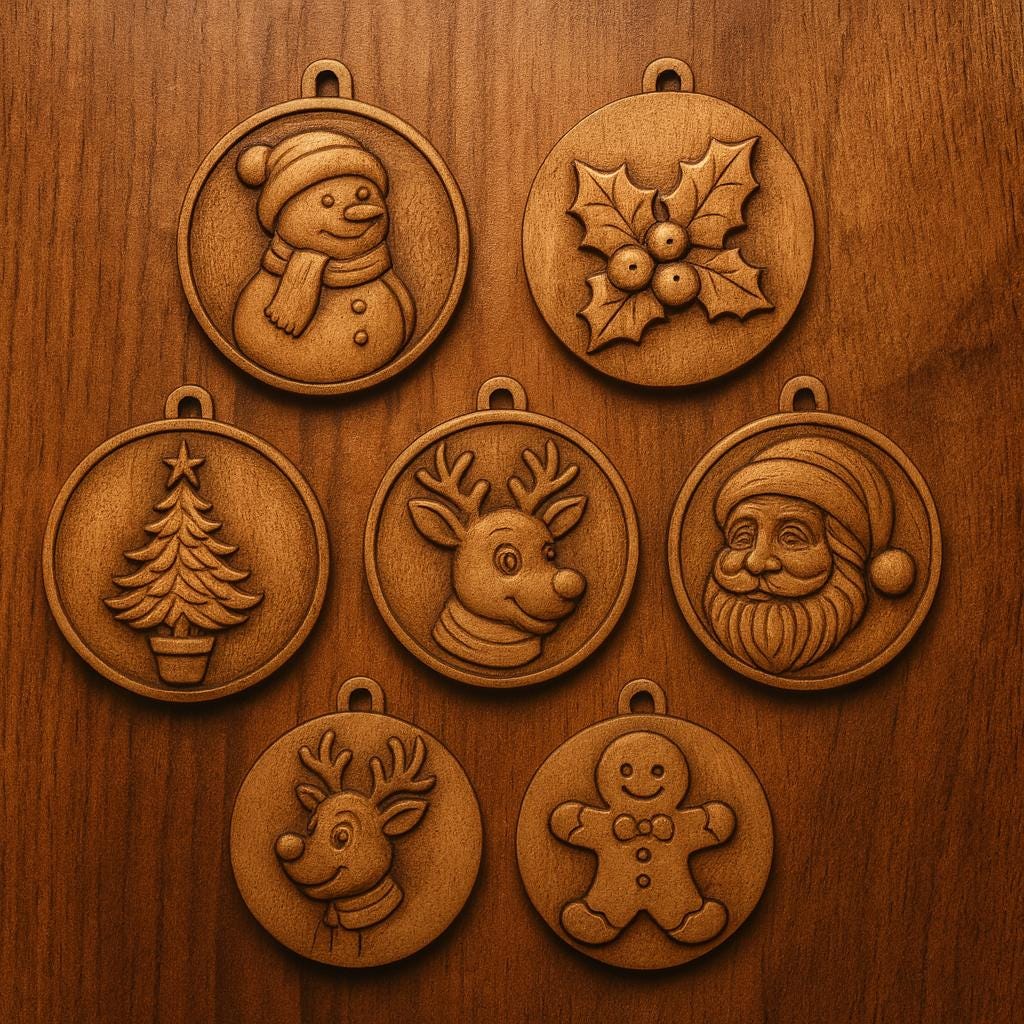 CNC-Datei Weihnachtsdekoration – 3D-Ornament-Relief für Holzschnitzerei, kompatibel mit VCarve Aspire, crv3d crv STL