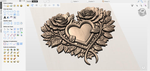 Fichier CNC cœur roses floral, bas-relief bois décoratif, décoration murale, modèle gravure 3D STL