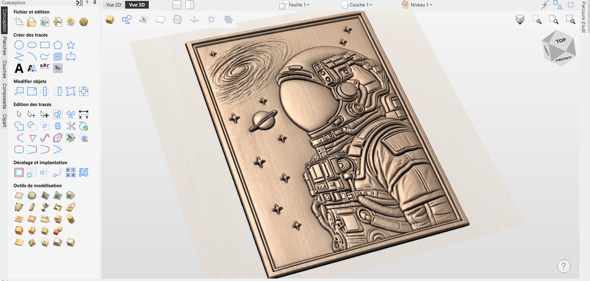 CNC-Datei Astronaut Weltall – Sci-Fi-Basrelief für Holzskulptur, Galaxie-Wanddekoration STL