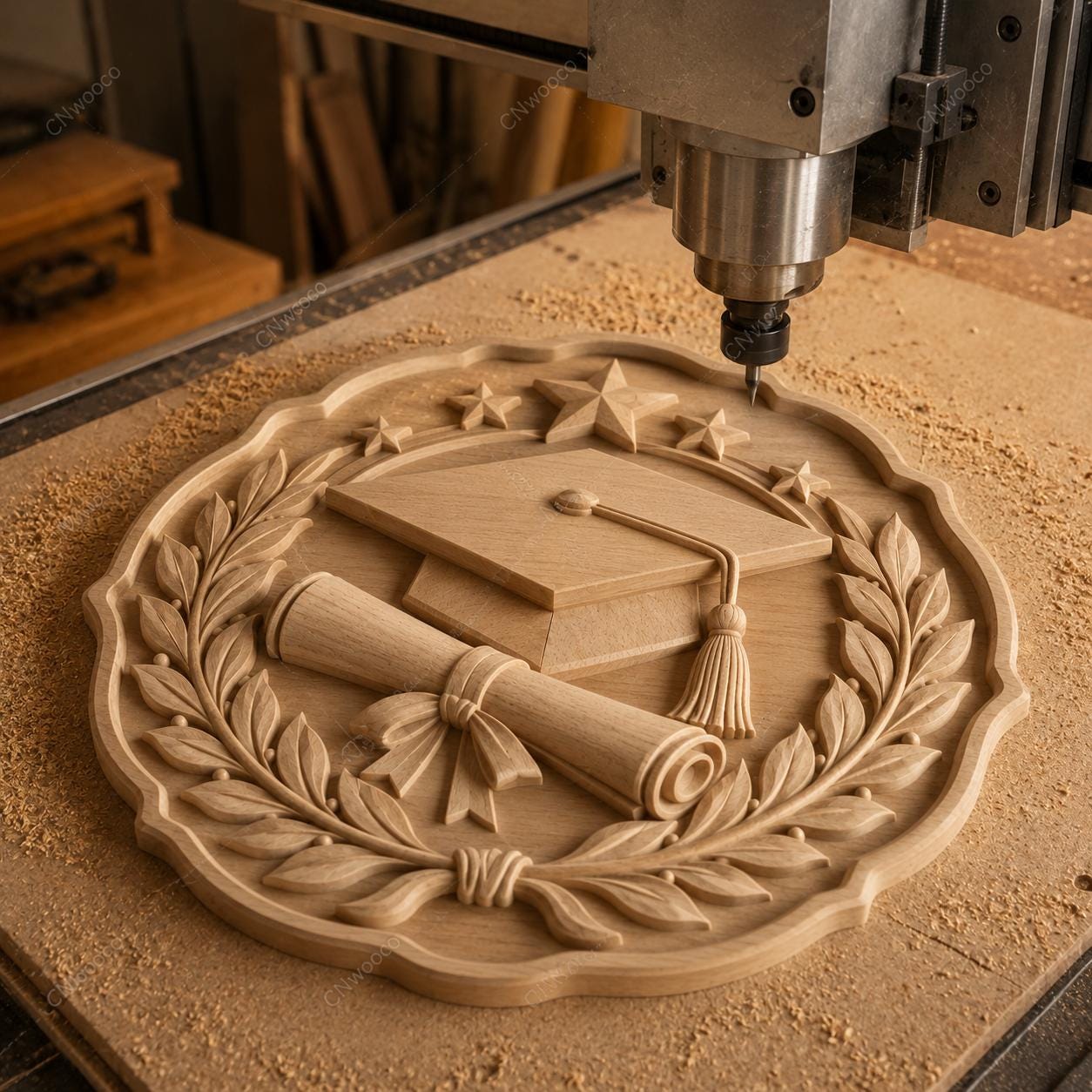 CNC & impression 3D diplôme graduation avec toque, parchemin et couronne, fichier STL