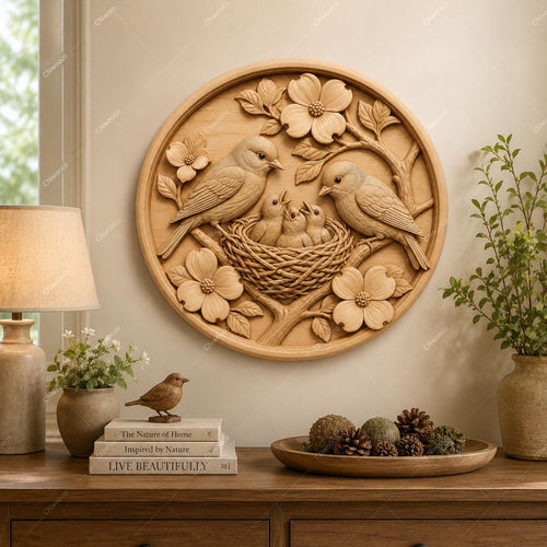 CNC & impression 3D relief famille d’oiseaux au nid, fichier STL très haute qualité