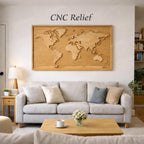 CNC-Datei Weltkarte, geographisches Holzrelief, moderne Wanddekoration, Kartenpaneel, STL 3D Gravurmodell