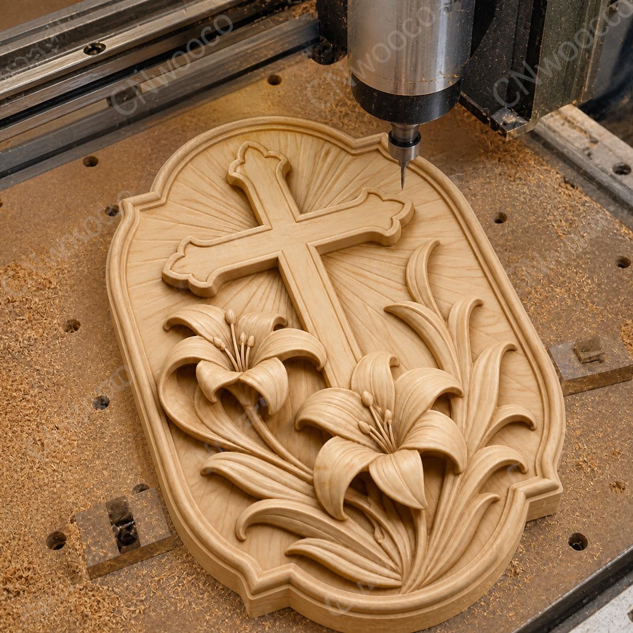 CNC & impression 3D relief croix chrétienne avec fleurs de lys, fichier STL très haute qualité