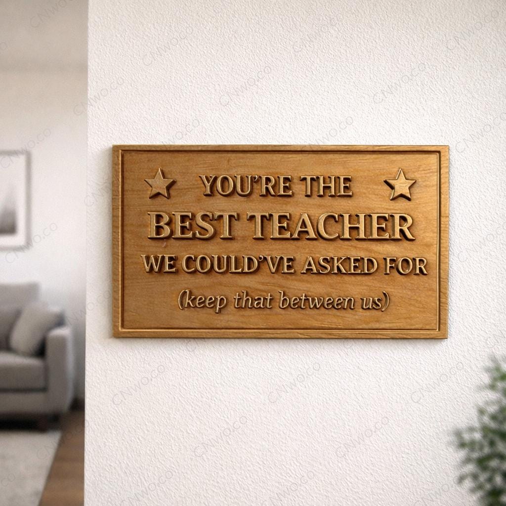 CNC-Datei & 3D-Druck „Bester Lehrer“-Schild – Holzrelief für Lehrergeschenk, Wanddekoration STL