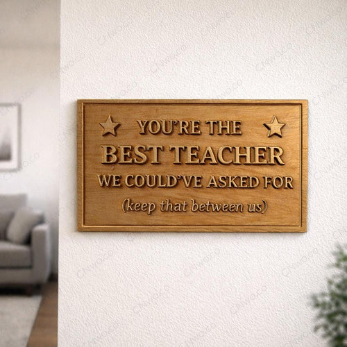 Fichier CNC & impression 3D panneau Best Teacher – bas-relief bois pour cadeau professeur, décoration murale STL