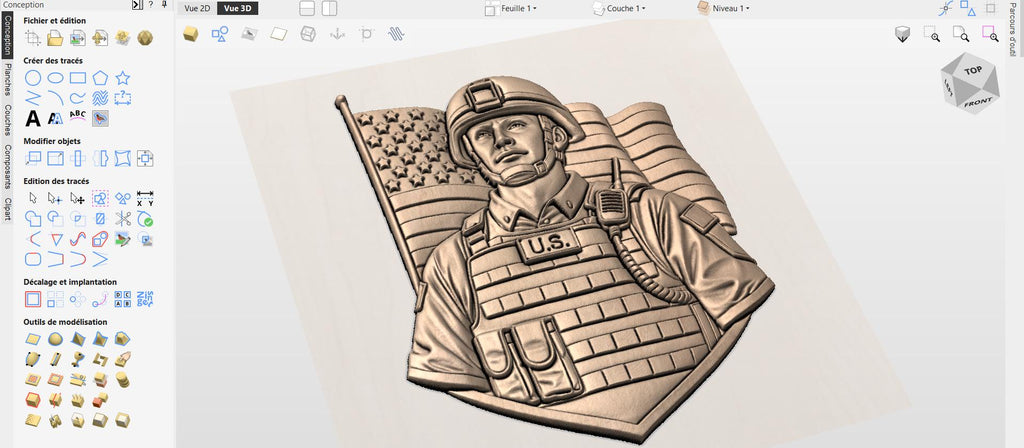 CNC-Datei Soldat USA Flagge, Holz-Basrelief Militär Patriotisch, Wanddekoration, Veteranengeschenk, 3D-Gravurmodell STL