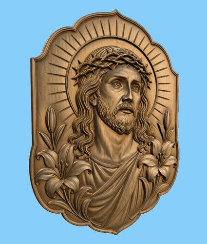 CNC & impression 3D Jésus avec couronne d’épines, STL haute qualité pour sculpture bois chrétienne