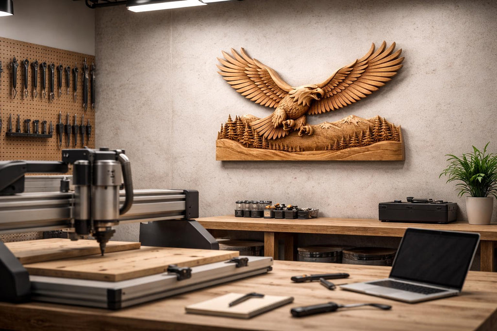 CNC-Datei Adler 3D-Relief, Wanddekoration Wildtier, Holzskulptur, Gravurfräser Modell STL