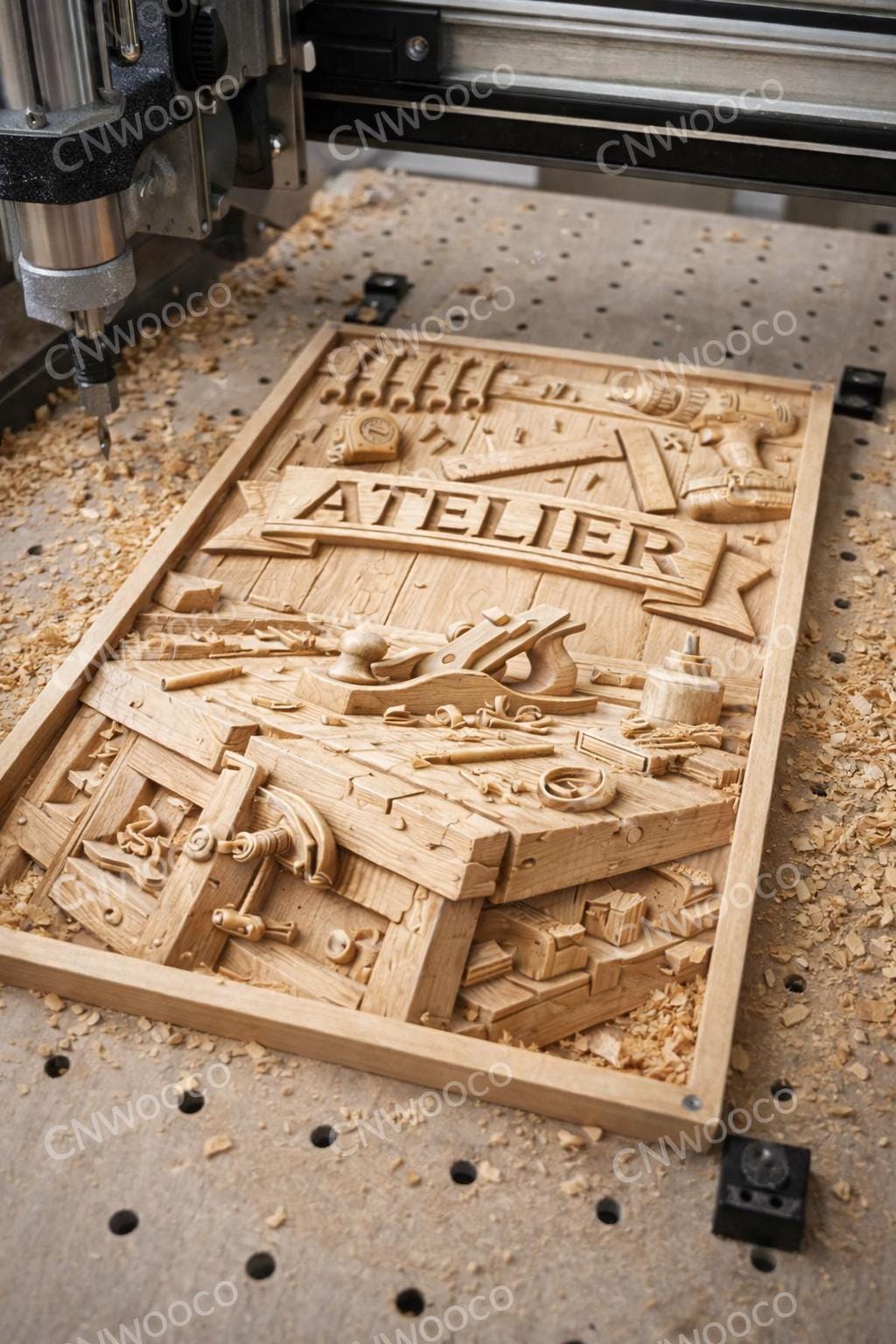 Bas-relief Atelier STL CNC – Panneau Atelier Menuiserie – Décoration Atelier Bois – Fichier CNC Routeur – Cadeau Menuisier – Compatible cnc
