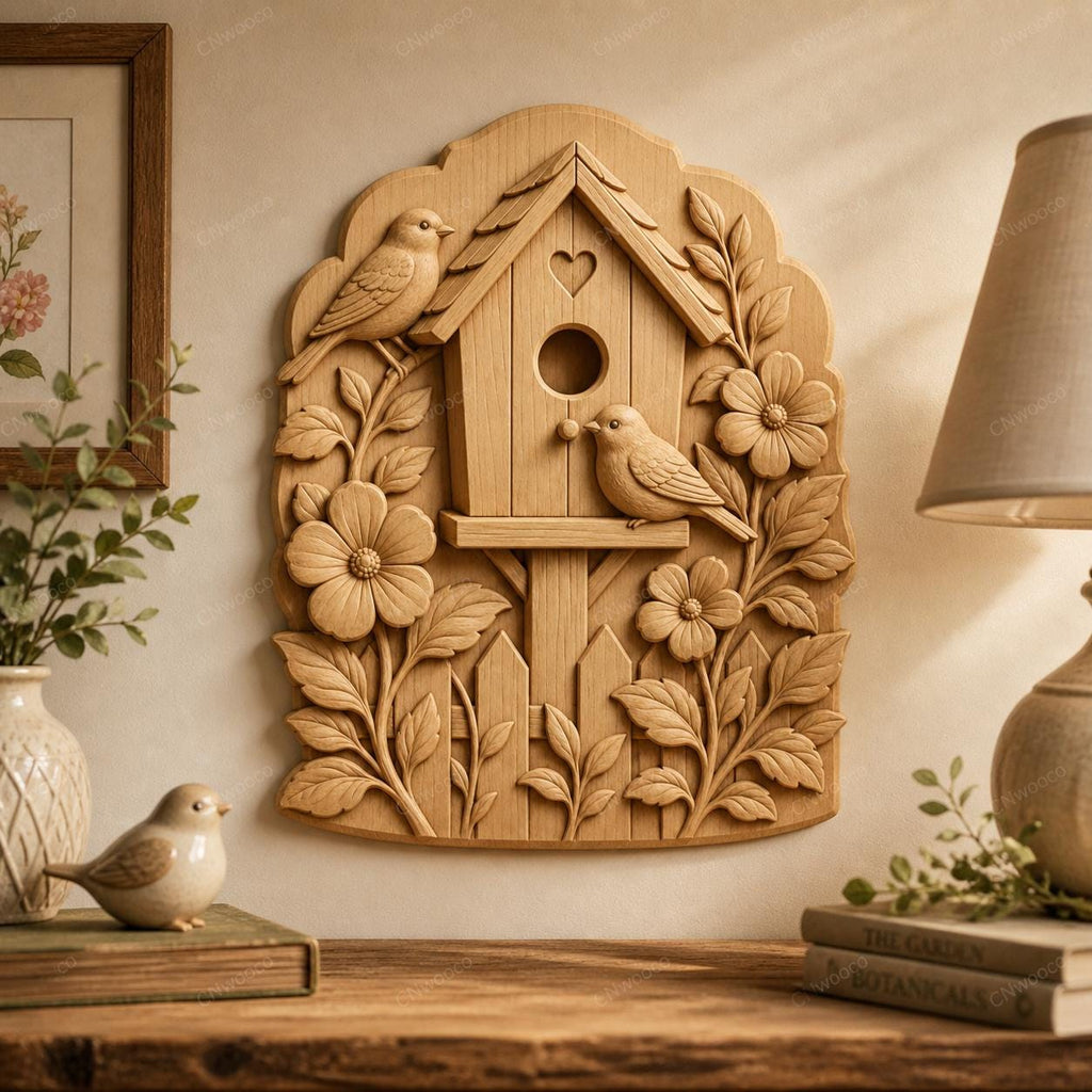 CNC & impression 3D relief nichoir à oiseaux floral, birdhouse décor jardin, fichier STL très haute qualité