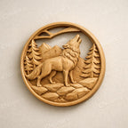 Fichier CNC loup hurlant rond, bas-relief bois wildlife, décoration murale nature, sculpture bois, modèle gravure 3D STL