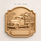 CNC- & 3D-Druck Relief Vintage Blumen-Pickup, Datei für Holzgravur, hochwertiges STL, zum Personalisieren