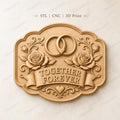 CNC & impression 3D relief mariage Together Forever avec alliances et roses, fichier pour gravure bois, STL de haute qualité