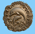 CNC & impression 3D dauphins avec vagues et coraux, fichier STL très haute qualité