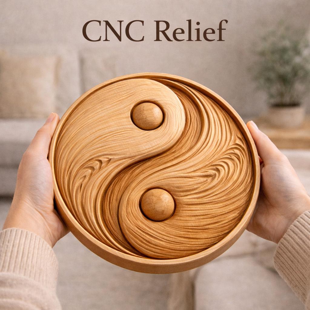 Yin Yang CNC-Datei – Zen-Gleichgewicht-Flachrelief für Holzskulpturen, spirituelle Wanddekoration STL