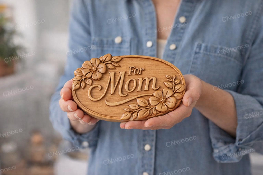 Fichier CNC panneau maman floral – bas-relief bois pour cadeau fête des mères, décoration murale STL